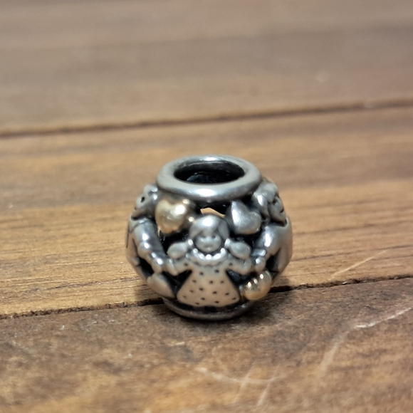 Pandora 925 Silver And 14K Gold "Family Forever" Charm Bracelet Bead - Picture 2 of 3